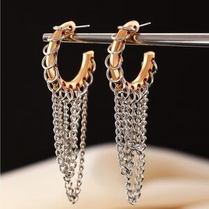 Affordable Fashion Finds Two-Tone Gold and Silver Chain Fringe Hoop Earrings